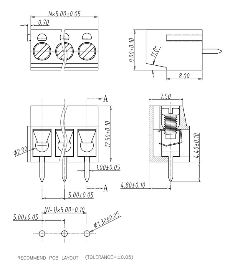 Screw Terminal size 5mm 2P